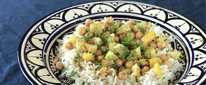 Salade de riz, pois chiches et citron