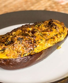 Aubergine farcie au thon et au fromage de chèvre