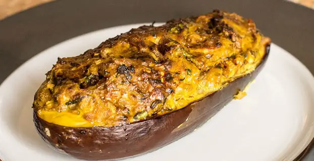 Aubergine farcie au thon et au fromage de chèvre