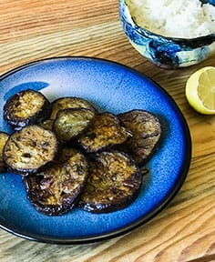 Rondelles d’aubergines au citron et cumin