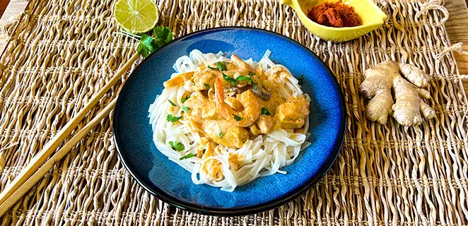 Poulet thaï et ses tagliatelles de riz