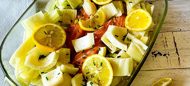 Saumon rôti au fenouil et citron confit