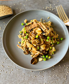 Risotto de quinoa aux champignons et petits pois