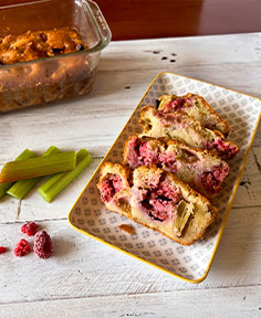 Cake framboises rhubarbe à la farine d’amande