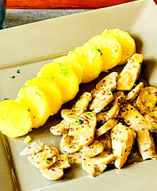 Emincé de dinde aux champignons sauce moutarde