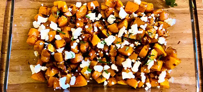 Butternut tiède à la crème de vinaigre balsamique et feta