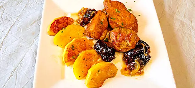 Sauté de porc pommes pruneaux