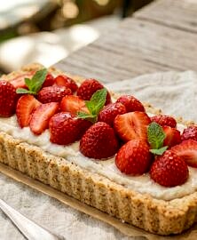 Tarte aux fraises sans gluten et sans lactose (pĂąte amande)
