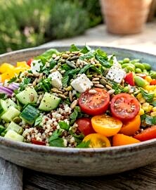 Salade de quinoa estivale aux légumes croquants (vegan)