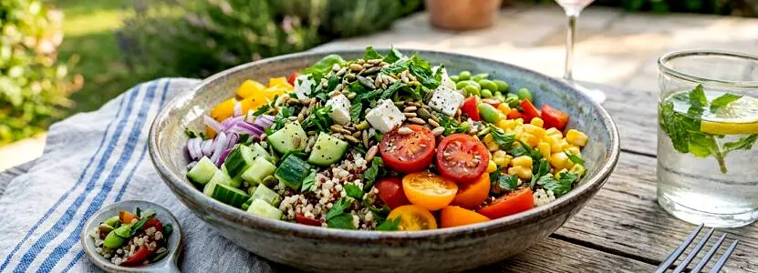 Salade de quinoa estivale aux légumes croquants (vegan)